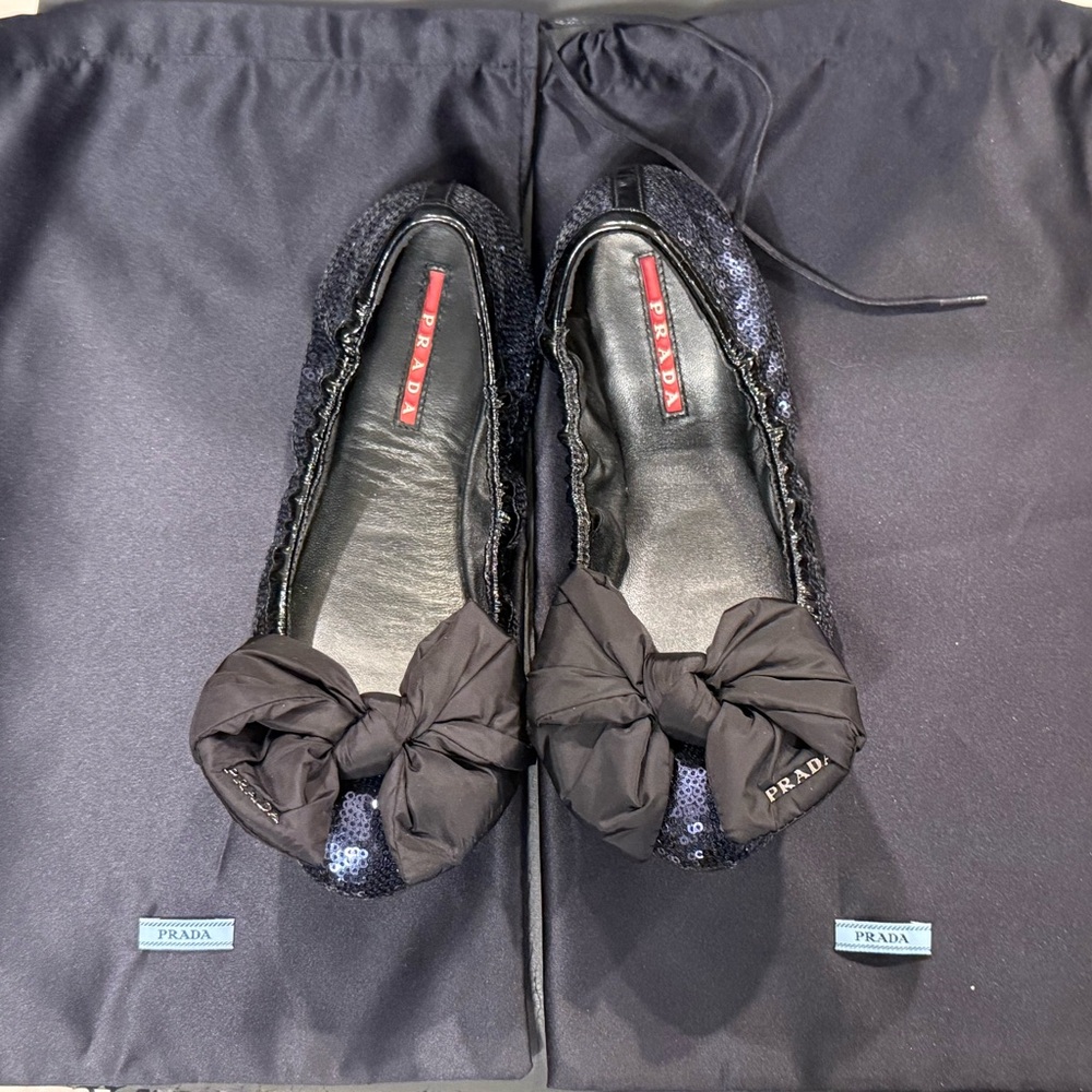 Prada Women's Black/Navy Sequin Ballet Flats